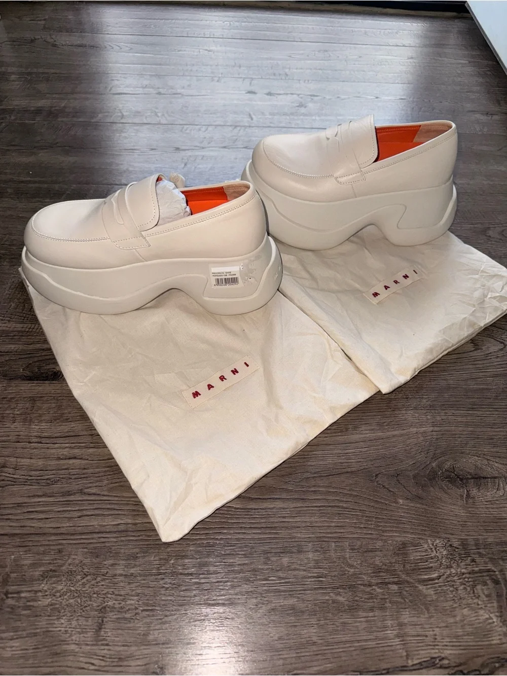 Marni Leather Chunky Penny Loafers Platform Moccasin Loafers in White